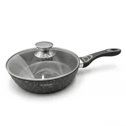 Глибока сковорода Benson BN-482 з мармуровим покриттям та кришкою, 24 см