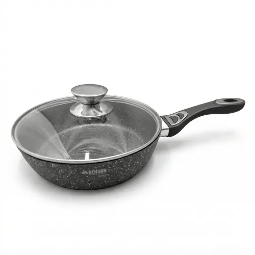 Глибока сковорода Benson BN-482 з мармуровим покриттям та кришкою, 24 см