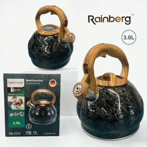 Чайник зі свистком Rainberg RB-2310 для індукції, 3.0 л (стиль під дерево)