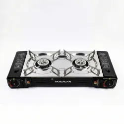 Туристична газова плита YANCHUAN 2 конфорки з адаптером. Переносна плитка під цанговий та великий балон, Нержавійка