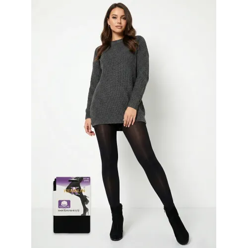 Зимові термоколготи Kenalin на хутрі (Бавовна + Вовна). Теплі колготки в рубчик, 2400D