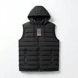 Жилетка мужская стеганая с капюшоном черная. Теплая безрукавка осень-весна 52-60 р