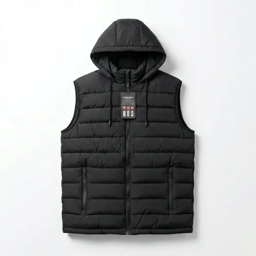 Жилетка чоловіча стьобана з капюшоном чорна. Тепла безрукавка осінь-весна 52-60 р