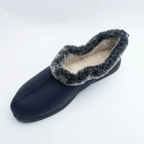 Бабуші жіночі бурки (чорні) низькі з хутряною опушкою та змійкою