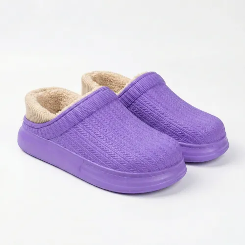 Жіночі калоші утеплені плетені фіолетові з кантом (р. 37-41)