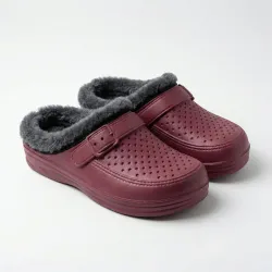 Жіночі утеплені крокси (сабо) бордові на хутрі (р. 36-41)