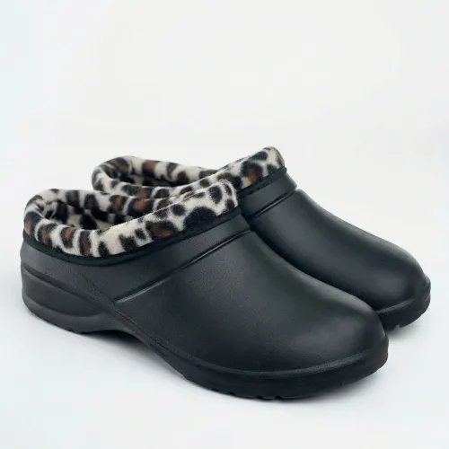 Жіночі калоші утеплені низькі чорні з принтом (р. 36-41)