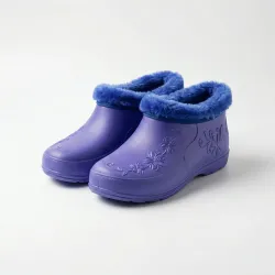 Жіночі калоші утеплені фіолетові з квітами (р. 38-41)