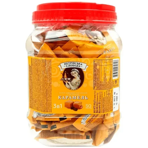 Кава 3 в 1 Петровська Слобода зі смаком карамелі 50 пакетиків у пластиковому пакованні