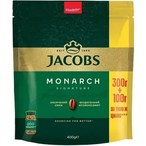 Кава розчинна сублімована Jacobs Monarch 400 г в м'якій упаковці