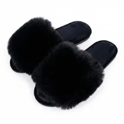 Жіночі кімнатні пухнасті капці шльопанці чорні базові