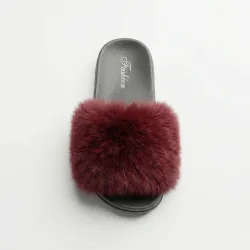 Жіночі кімнатні пухнасті капці шльопанці бордові Fashion