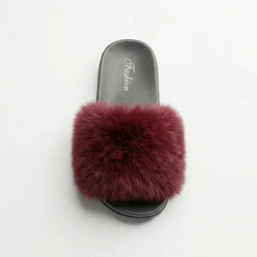 Жіночі кімнатні пухнасті капці шльопанці бордові Fashion