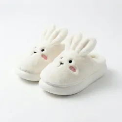 Жіночі кімнатні теплі капці закриті пухнасті Зайчики з вушками білі