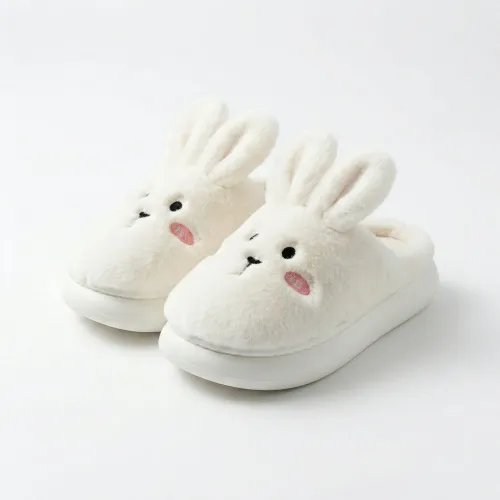 Жіночі кімнатні теплі капці закриті пухнасті Зайчики з вушками білі