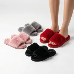 Жіночі кімнатні пухнасті капці хутряні відкриті в асортименті