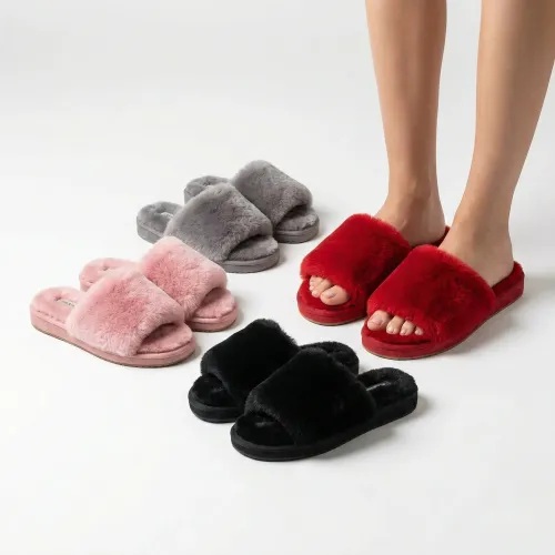 Жіночі кімнатні пухнасті капці хутряні відкриті в асортименті