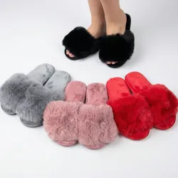 Жіночі кімнатні пухнасті капці відкриті хутряні в асортименті