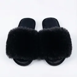 Жіночі домашні капці Пухнастики з еко-хутра Чорний