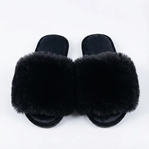 Жіночі домашні капці Пухнастики з еко-хутра Чорний