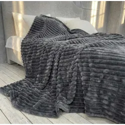 Плед Шарпей м'яка полоска Євро Розміру 200-220см колір Темно-сірий