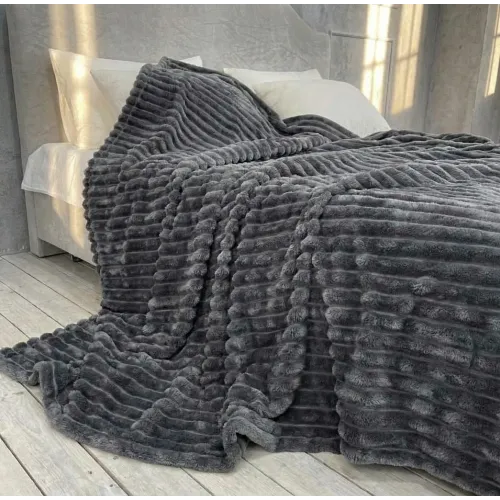 Плед Шарпей м'яка полоска Євро Розміру 200-220см колір Темно-сірий