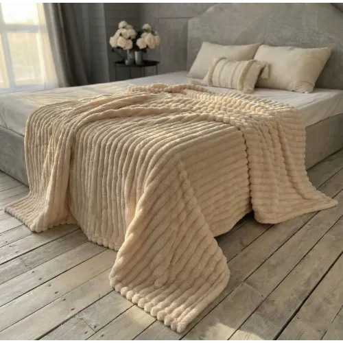 Плед Шарпей Королівська смужка двуспального розміру 180-200см. колір Молочний