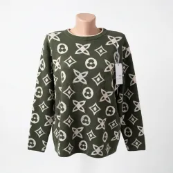 Светр жіночий в'язаний (Хакі) з контрастним принтом та стразами р. XL-XXL