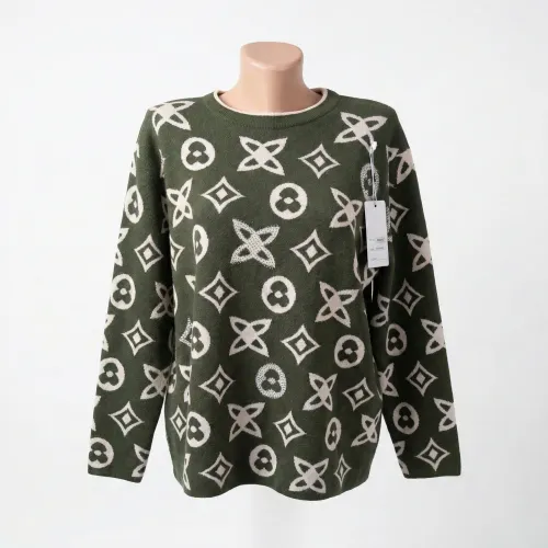 Светр жіночий в'язаний (Хакі) з контрастним принтом та стразами р. XL-XXL