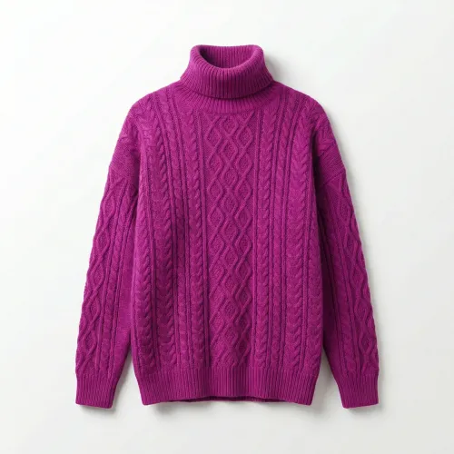 Светр жіночий в'язаний (Фуксія) з косами та горловиною р. Універсальний