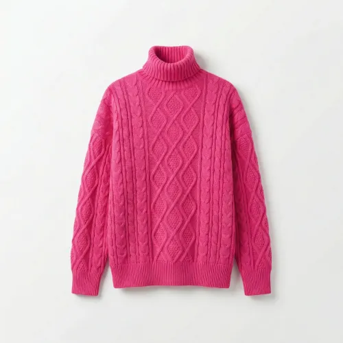 Светр жіночий в'язаний (Фуксія) з косами та горловиною р. Універсальний