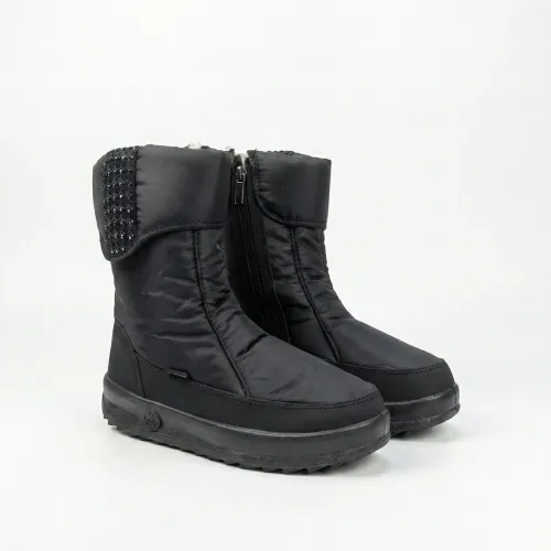 Жіночі зимові дутики чорні на блискавці (з декоративним відворотом/стразами) р. 37-41