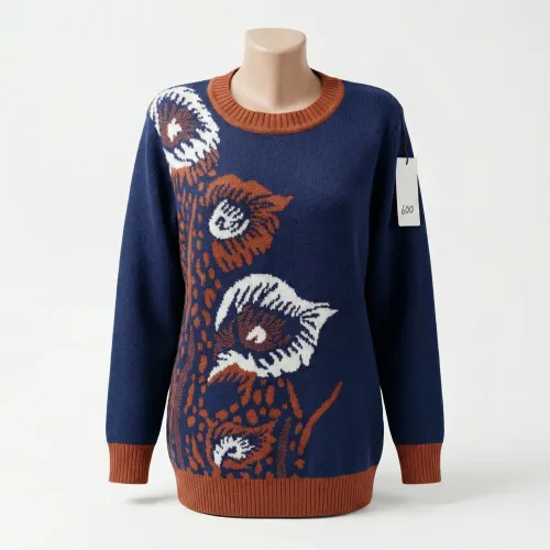 Жіночий теплий светр з принтом (синій з котом) р. 44-52