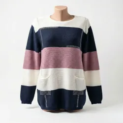 Жіночий светр Kiss Me у смужку зі стразами (синьо-рожевий) р. 44-52