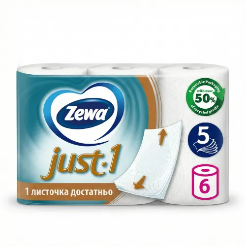 Туалетний папір Zewa Just 1 п'ятишаровий (6 шт)