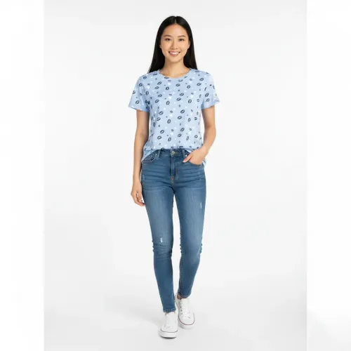 Жіноча футболка блакитна з принтом Губи та Серця