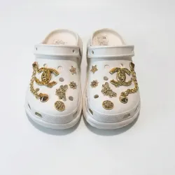 Жіночі крокси (сабо) білі з золотим декором (р. 36-41)