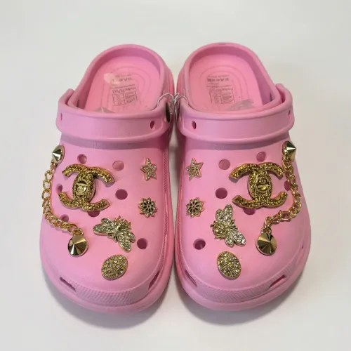 Жіночі крокси (сабо) рожеві з золотим декором (р. 36-41)