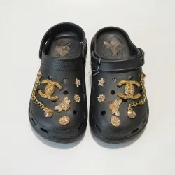 Жіночі крокси (сабо) чорні з золотим декором (р. 36-41)