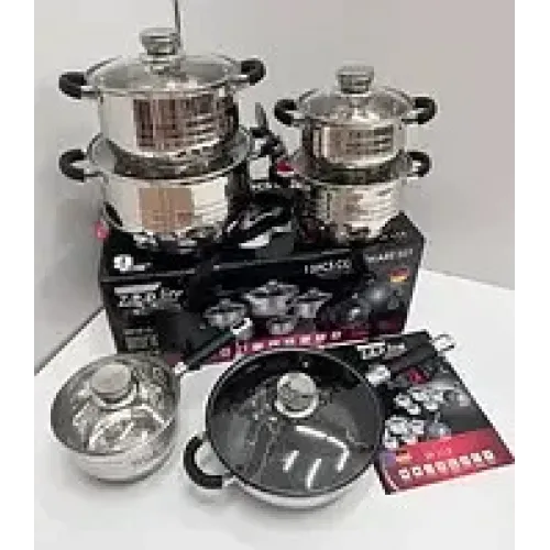 Набір казанів Zepline ZP-115 із нержавіючої сталі на 12 предметів із силіконовими ручками