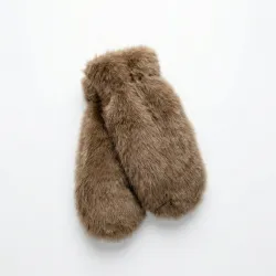 Рукавиці жіночі зимові хутряні Коричневі (Капучино). Теплі пухнасті варежки з еко-хутра
