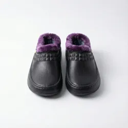 Галоші сабо жіночі зимові з піни ЕВА. Чорні утеплені капці з фіолетовим хутром. Розміри 37-41