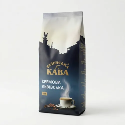 Кава в зернах Віденська Кава Кремова Львівська 1 кг | М'яка кава з густою пінкою, Свіже обсмажування