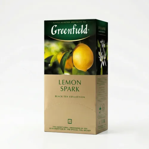Чай чорний Greenfield Lemon Spark 25 пакетиків | З лимоном, У саше, Тонізуючий