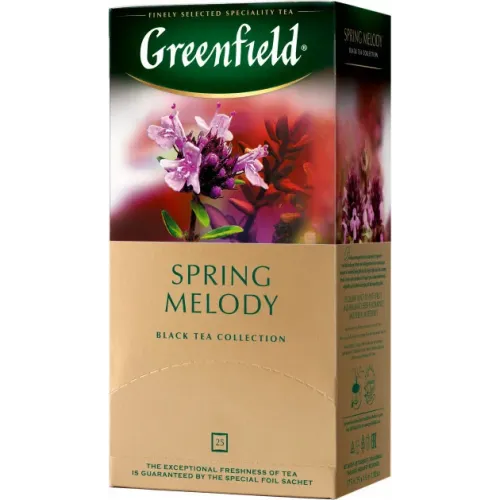 Чай чорний з чебрецем і ароматом персика в пакетиках Greenfield Spring Melody 25 шт х 1,5 м