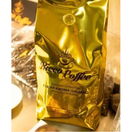 Кава в зернах ricco coffee crema aroma italiano 250 гр + ложка в подарунок 80% арабіка 20% робуста