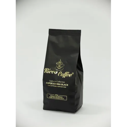 Кава у зернах ricco coffee super aroma black 250 гр + ложка в подарунок 60% АРАБІКА 40% РОБУСТА