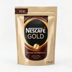 Кава розчинна Nescafé Gold 210 г | М'яка упаковка, Арабіка, Змелена в 10 разів дрібніше