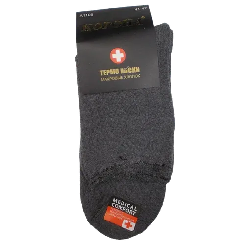 Чоловічі шкарпетки термо без гумки з махрою Корона A1109 41-47 сірі
