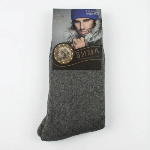 Чоловічі зимові шкарпетки ангора з махрою Корона. Теплі світло-сірі носки 41-47